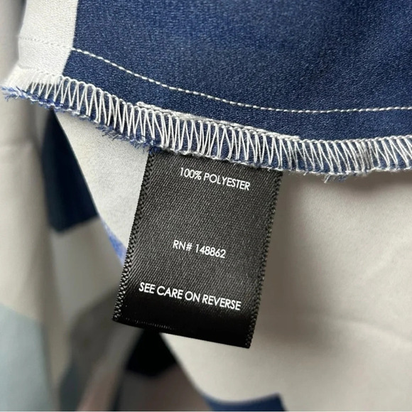 Torrid Blue Geo Peplum Georgette Button-Front Tie-Front Blouse  4 - Picture 6 of 7